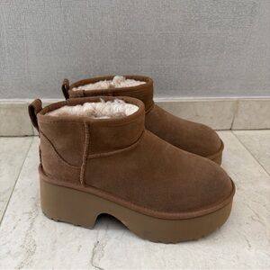 Ugg Classic Mini New Heights Brown Platform Ankle Boots Size 8